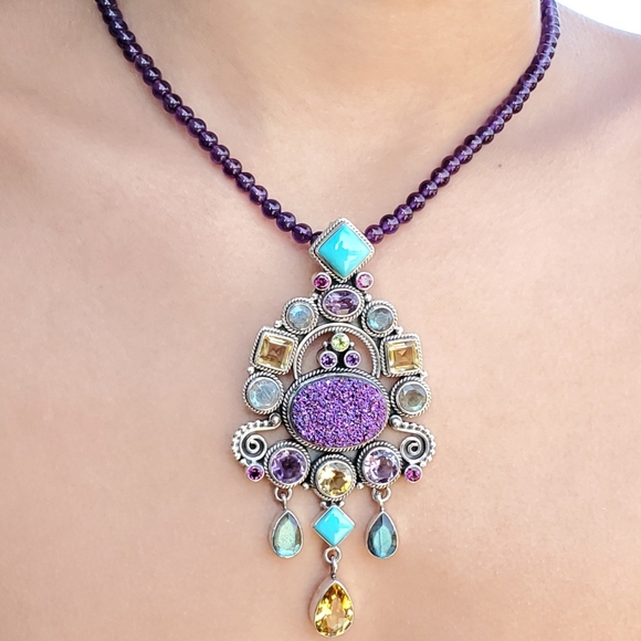 NICKY BUTLER Druzy Pendant Amethyst NB Necklace 925 Sterling Silver Designer 💜